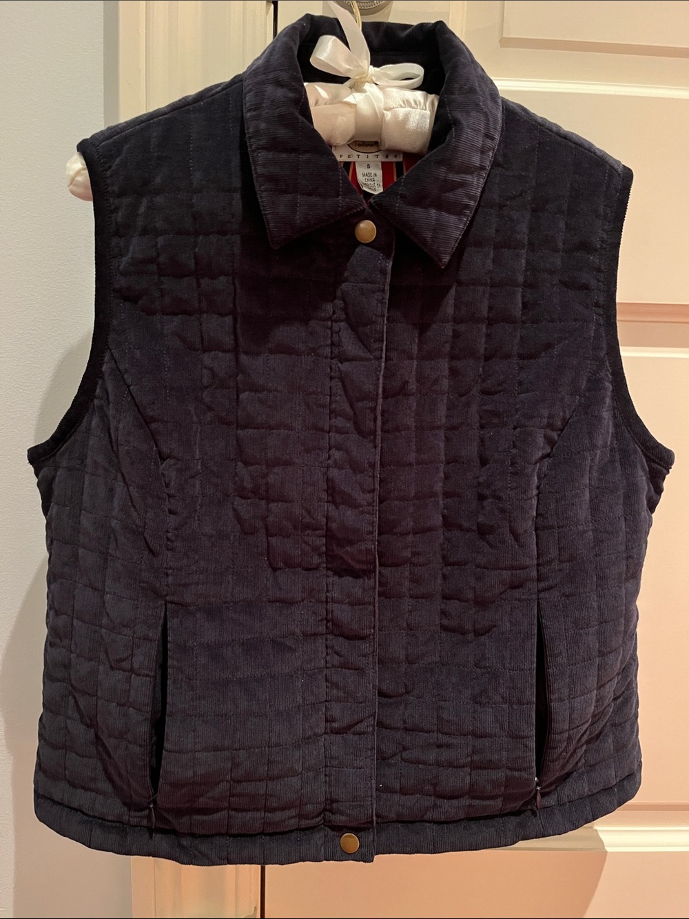 Talbots Petites Quilted Corduroy Full Zip Navy Vest Size S